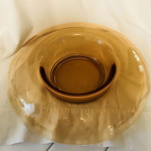 Antique Center Bowl Large console bowl amber peach color turned down rim beautiful condition Mid Century collectible