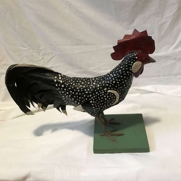 Antique Chicken Rooster Figurines Stuffed Oil Cloth Hand made turn of the century farmhouse collectible display kitchen fireplace cabin farm