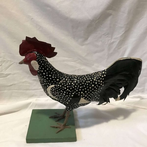 Antique Chicken Rooster Figurines Stuffed Oil Cloth Hand made turn of the century farmhouse collectible display kitchen fireplace cabin farm