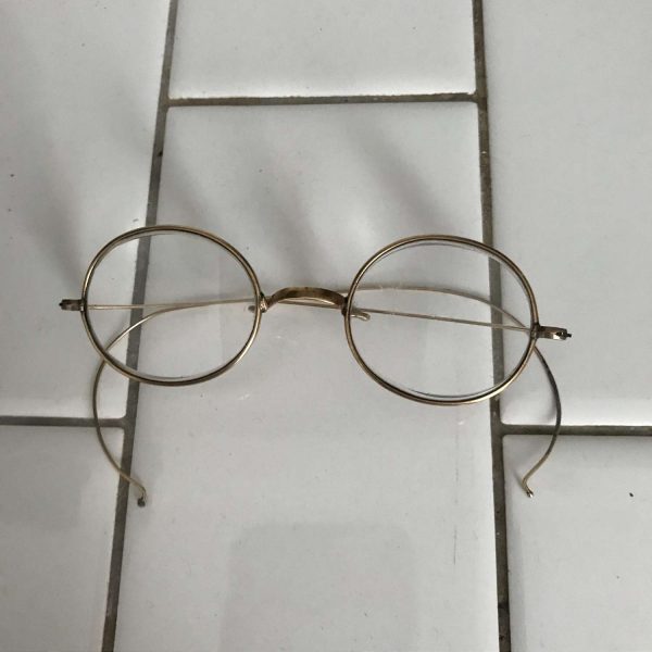 Antique Child Size Gold Rim eyeglasses Eye glasses granny glasses collectible display office desk top farmhouse steampunk retro