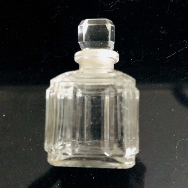 Antique clear glass perfume bottle with ground glass stopper art deco collectible farmhouse display bedroom bathroom figurine