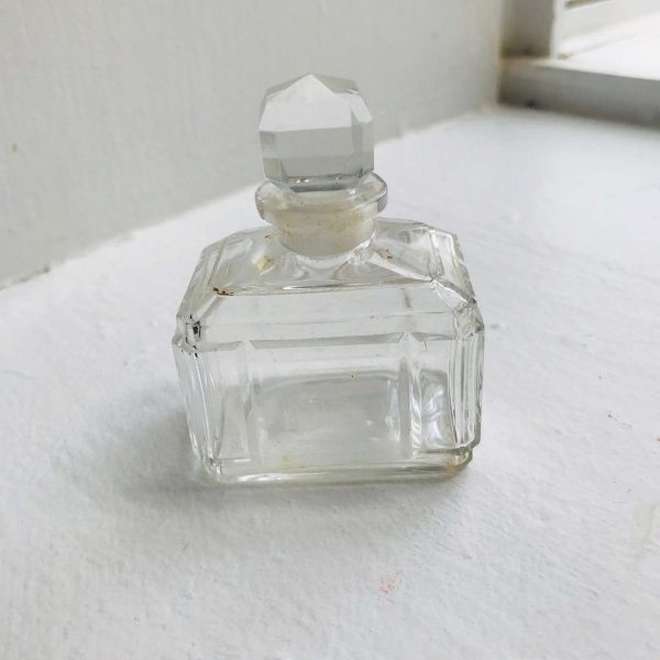 Antique clear glass perfume bottle with ground glass stopper art deco collectible farmhouse display bedroom bathroom figurine