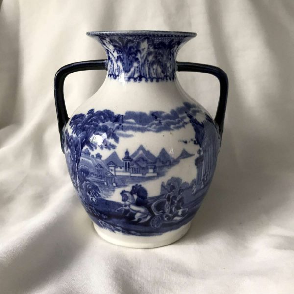 Antique Cobalt and white Double Handle Vase Cauldon England Fine bone china Collectible display fine antique vessel
