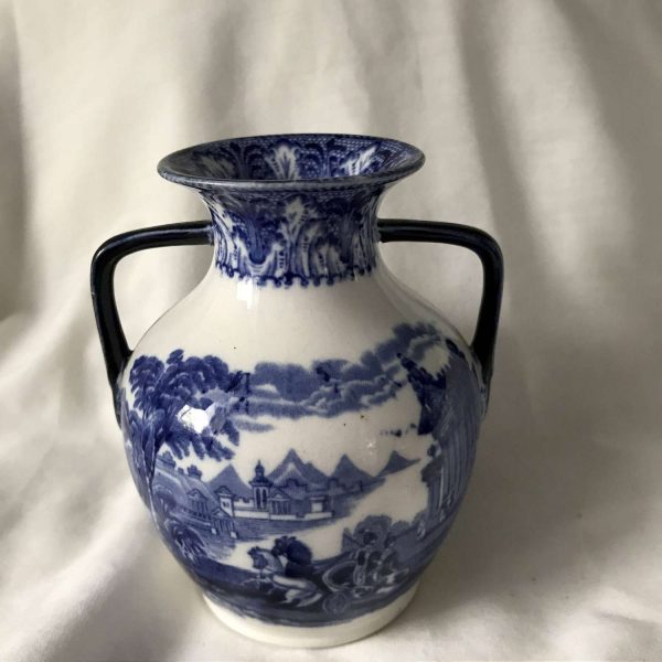 Antique Cobalt and white Double Handle Vase Cauldon England Fine bone china Collectible display fine antique vessel