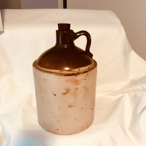 Antique Crock 1 Gallon & Originacork lid Great condition Rustic Farmhouse Ranch storage display collectible primitive Moonshine storage jug