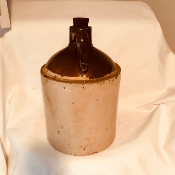 Antique Crock 1 Gallon & Originacork lid Great condition Rustic Farmhouse Ranch storage display collectible primitive Moonshine storage jug
