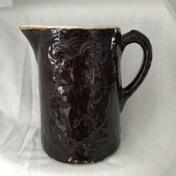 Antique Crooksville Burley & Winter Apricot Plum Hull Pitcher Milk Water Collectible Farmhouse Pottery Brown Farmhouse collectible display
