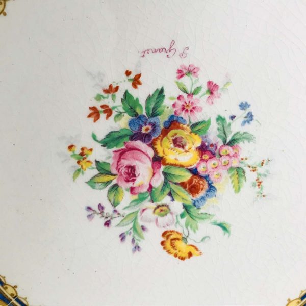 Antique Crown Ducal England Dinner Plate Signed Beautiful floral vright blue & yellow farmhouse collectible display 10 5/8" across cottage
