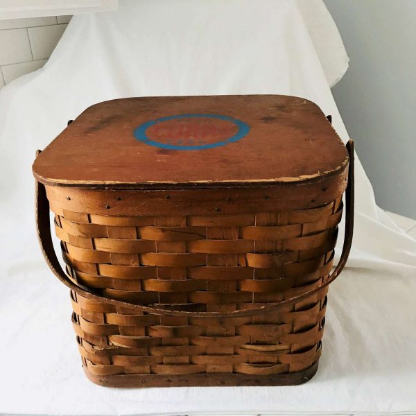 Antique Curmo Seed Basket Double Handle oak woven basket Primitive Mercantile collectible display fireplace logs storage
