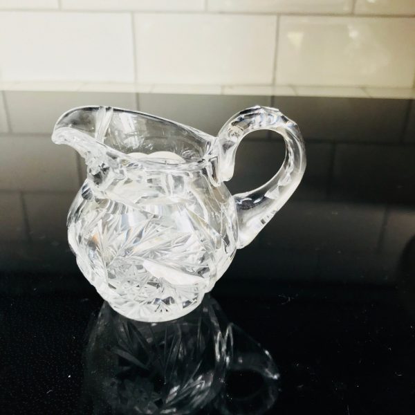 Antique Cut Crystal creamer cream pitcher collectible tableware kitchen farmhouse cottage bed and breakfast Elegant dining serving