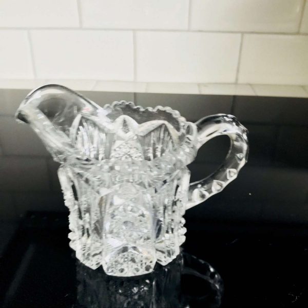 Antique Cut Glass creamer cream pitcher collectible tableware kitchen farmhouse cottage bed and breakfast Elegant dining serving