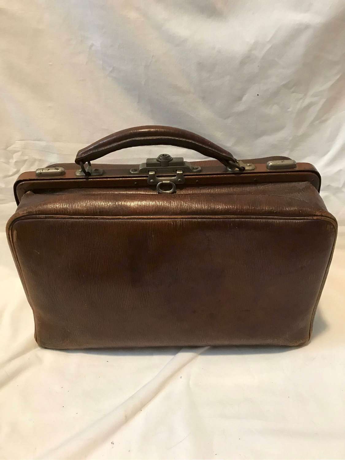 Antique French Doctor's Bag Leather Gladstone Bag 