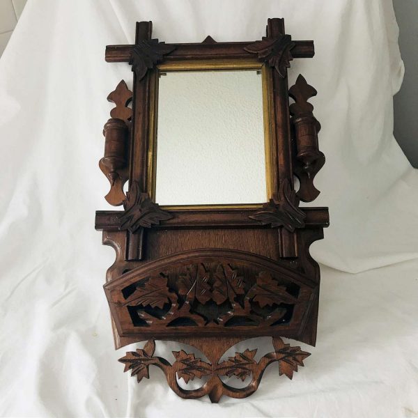 Antique Eastlate Entryway Mirror candlestick holders letter ornate detail carved with clear mirror farmhouse decor collectible antiques