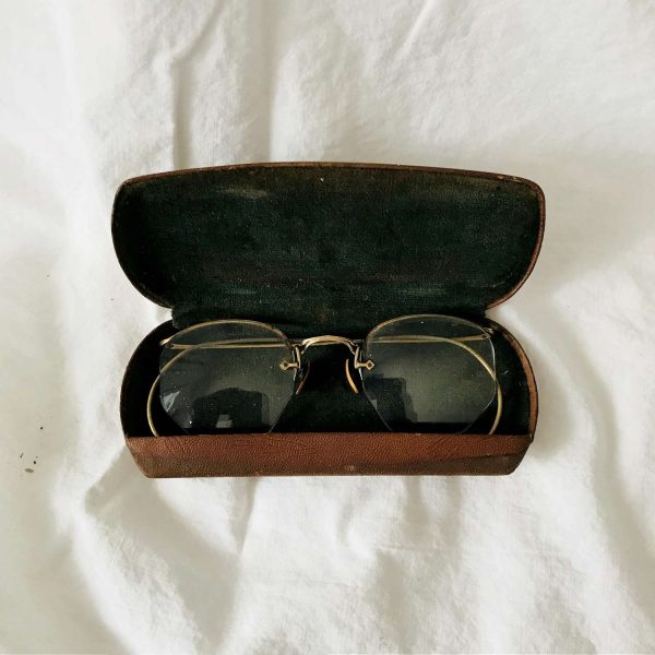 Antique eyeglasses gold wire rim 10-12K gold filled rims collectible display farmhouse office eye glasses