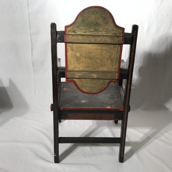 Antique Folk Art Wooden Child's Chair 1880's-90's highly decorated ornate painting with crosses on seat and back wood screws on sides