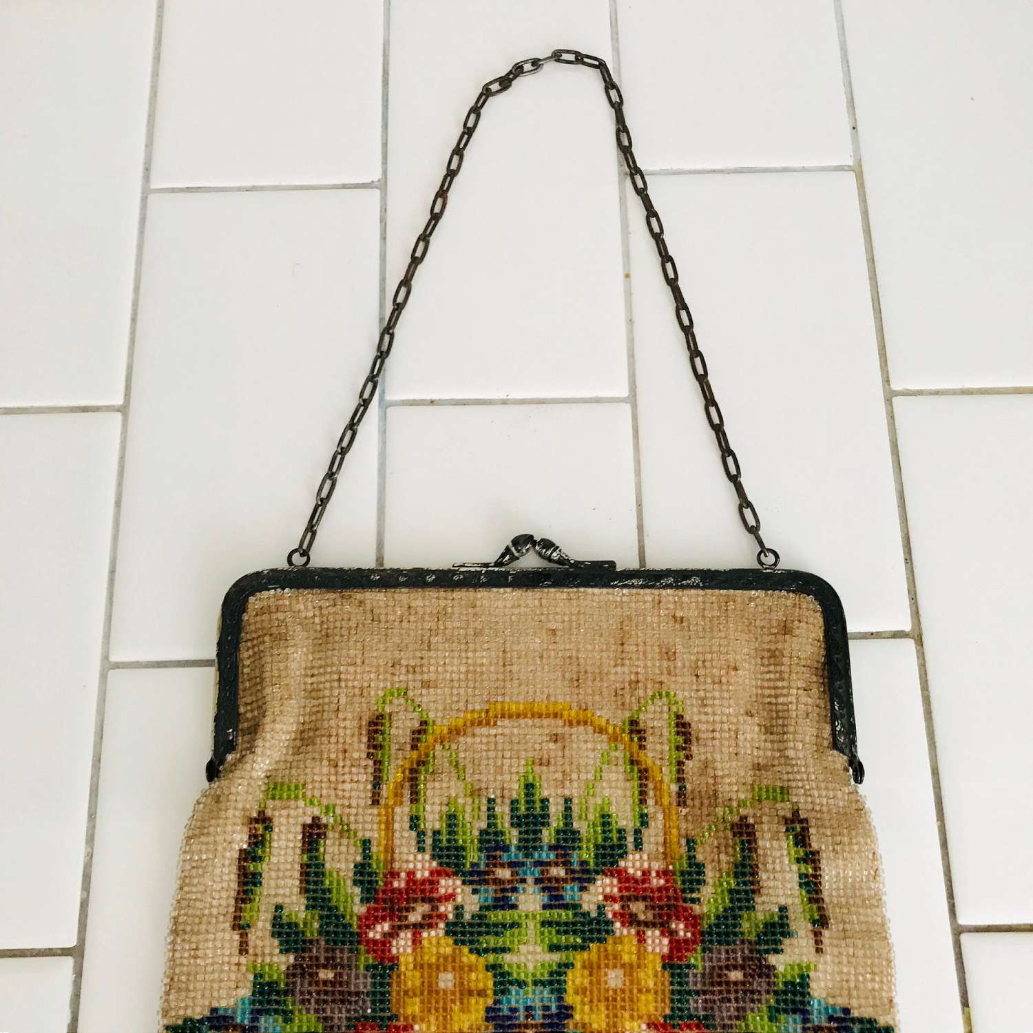 Vintage French Floral Beaded Purse