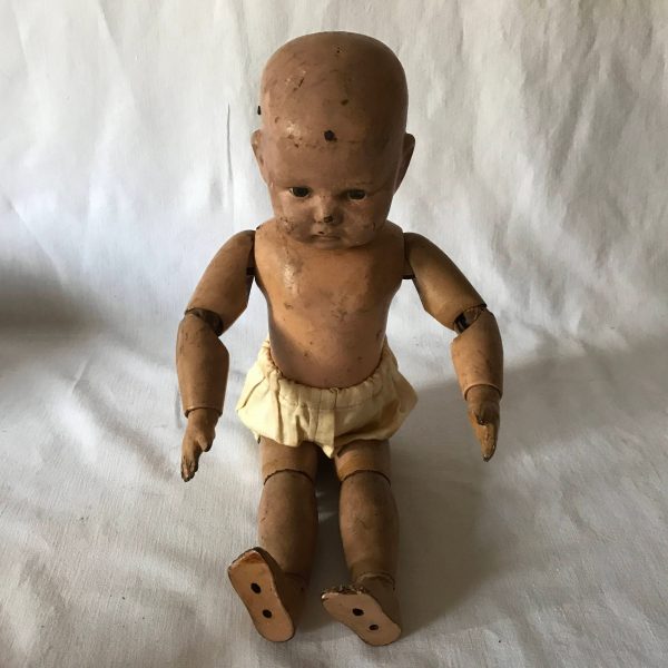 Antique fully jointed wooden baby doll Schoenhut 1911 collectible victorian display farmhouse