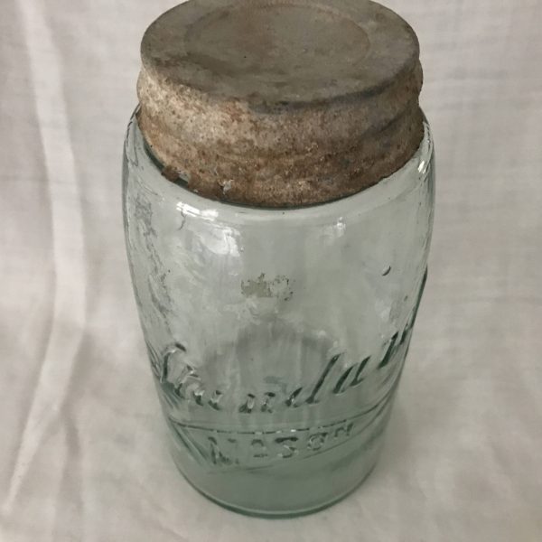 Antique Green Quart Size 1848 Mason Standard Collectible Glass Jars Kitchen storage farmhouse collectible zinc & glass lid
