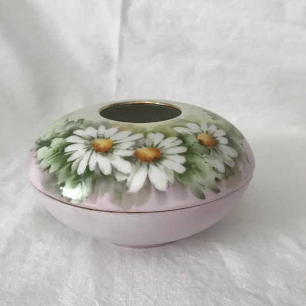 Antique Hair Receiver & Soap Dish Trinket Dish Bowl Limoges France Hand painted Daisies and leaves pink yellow farmhouse vanity dresser