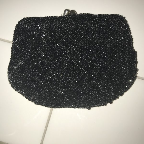 Antique hand beaded black coin purse Wolborg Belgium top closure tv movie prop collectible display change purse small collectible