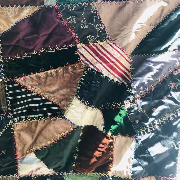 Antique hand made quilt Full size late 1800's Crazy Quilt hand sewn 60x62 farmhouse cottage cabin bedroom lodge show piece