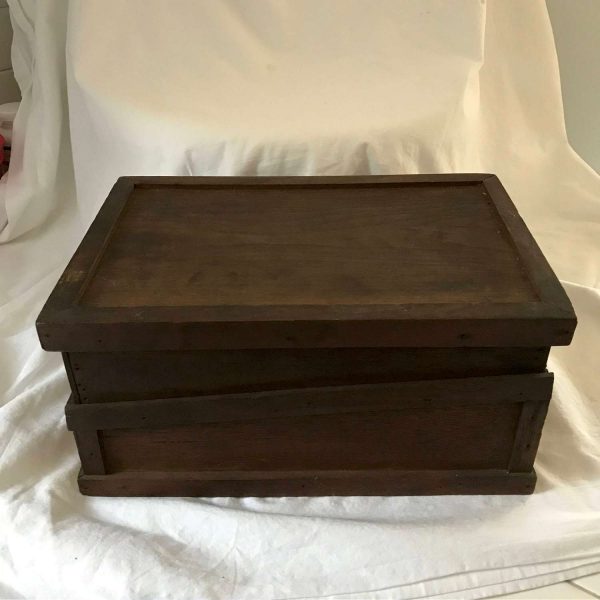 Antique Hand made Storage Box with Lid brace lower at front metal hinges farmhouse collectible storage display wooden box