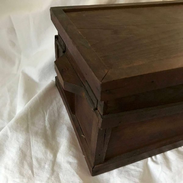 Antique Hand made Storage Box with Lid brace lower at front metal hinges farmhouse collectible storage display wooden box