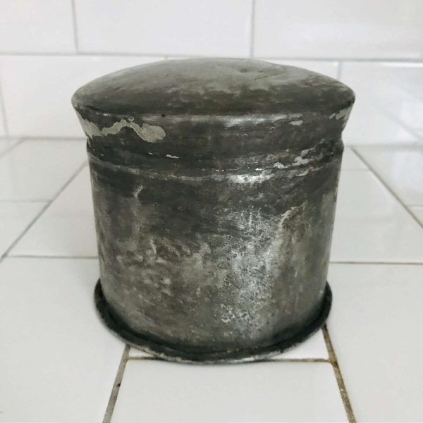 Antique hand made tin can with lid rustic primitive metal farmhouse collectible display cabin lodge storage bin