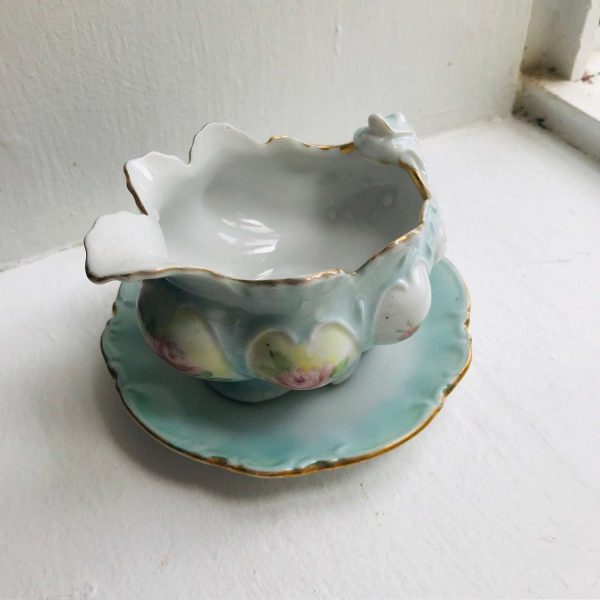 Antique hand painted bowl rose floral highly decorated fine bone china collectible farmhouse display bedroom bathroom figurine
