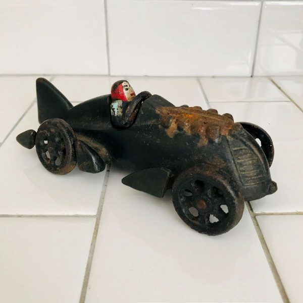 Antique Hubley Race car with driver Cast iron Collectible Display farmhouse toy original paint all parts intact 6 1/2" long