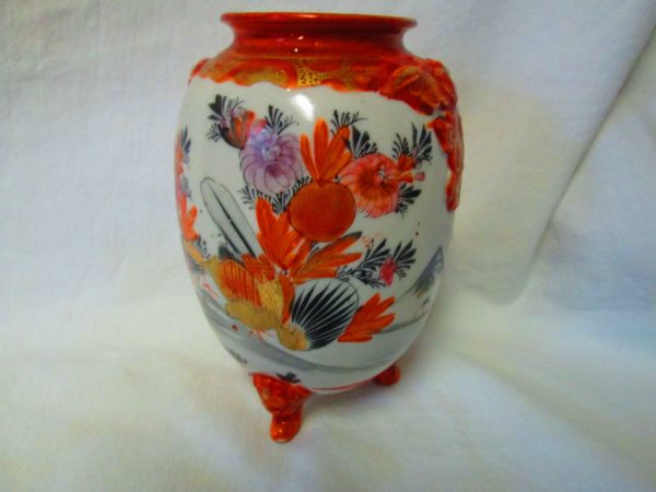 Antique Japanese Fine bone china vase footed Signed