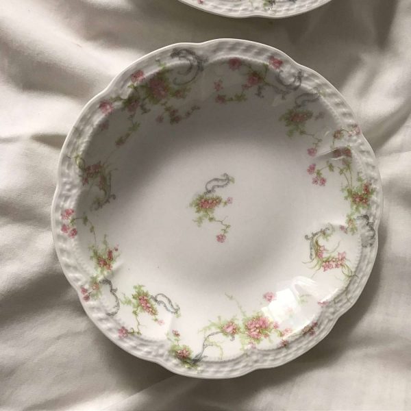 Antique Limoges Pink Floral 2 Princess cream soup bowls France 1800's farmhouse collectible china dinnerware shabby chic serving dining