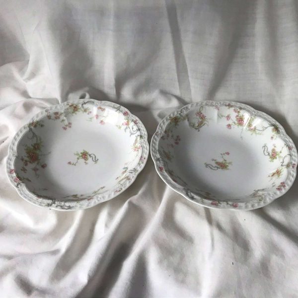 Antique Limoges Pink Floral 2 Princess cream soup bowls France 1800's farmhouse collectible china dinnerware shabby chic serving dining