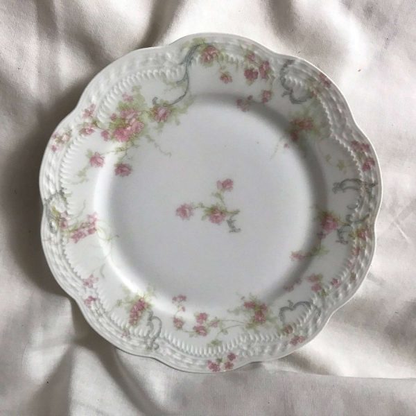 Antique Limoges Pink Floral 3 Princess bread plates France 1800's farmhouse collectible china dinnerware shabby chic serving dining
