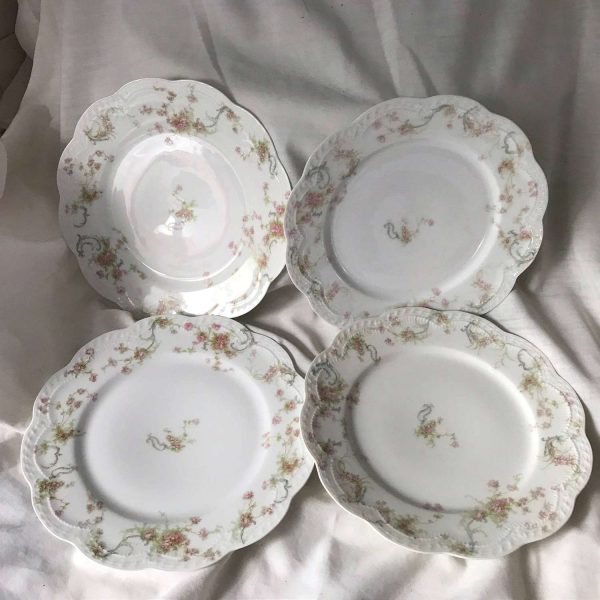 Antique Limoges Pink Floral 4 Princess Luncheon plates France 1800's farmhouse collectible china dinnerware shabby chic serving dining