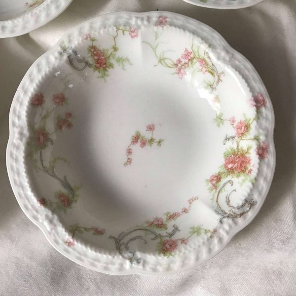 Antique Limoges Pink Floral 5 Princess fruit or sorbet bowls France 1800's farmhouse collectible china dinnerware shabby chic serving dining