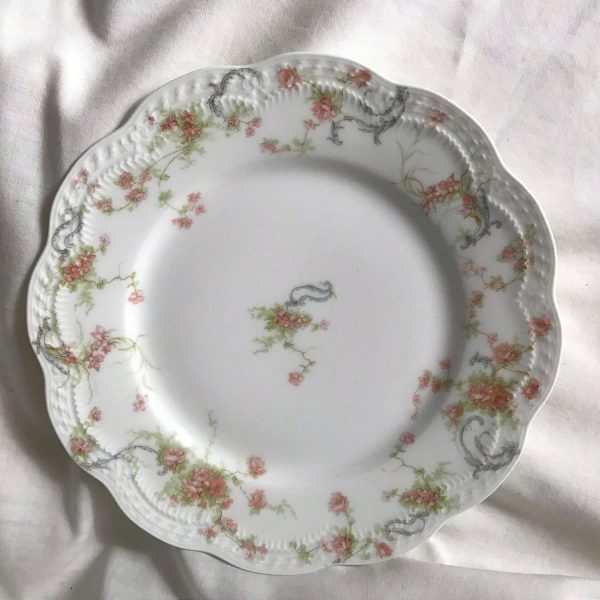 Antique Limoges Pink Floral Pair Princess Salad plates France 1800's farmhouse collectible china dinnerware shabby chic serving dining
