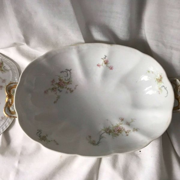 Antique Limoges Pink Floral Princess Covered Casserole Double handled France 1800's farmhouse collectible serving dining