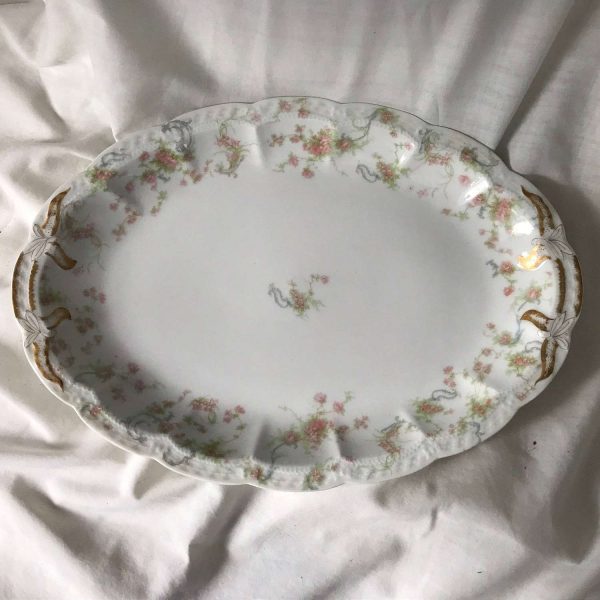 Antique Limoges Pink Floral Princess Extra Large oval serving platter 16 1/4" x 11 1/2" France 1800's farmhouse collectible serving dining