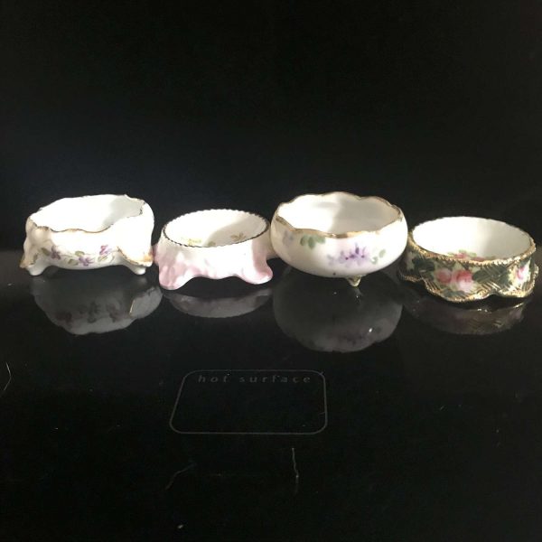 Antique lot of 4 open salts or salt cellars hand painted Austria farmhouse collectible bridal shower dining table