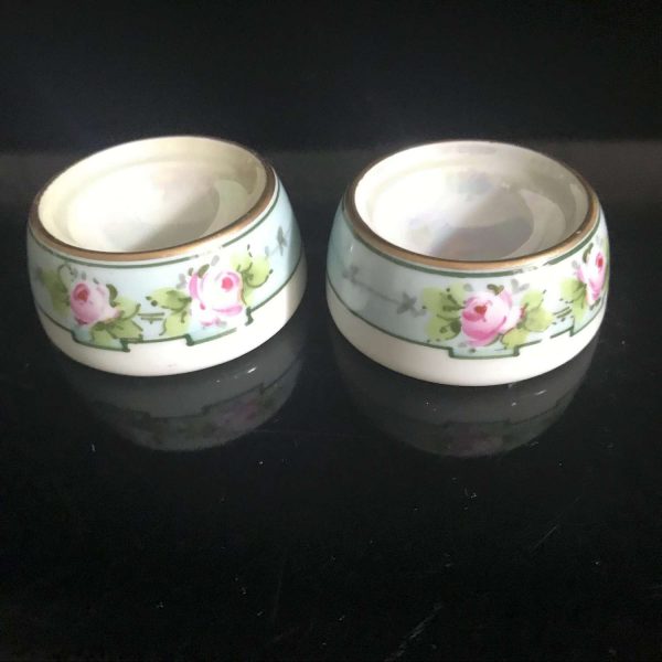 Antique Matching Pair of open salts or salt cellars hand painted J.R. Bavaria  farmhouse collectible bridal shower dining table