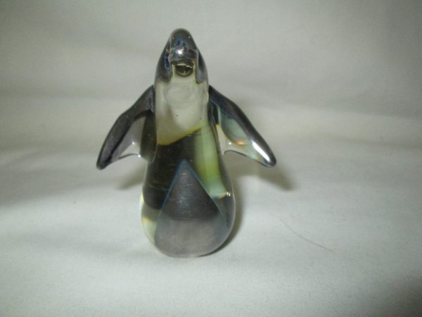 Antique Miniature Seal Paperweight Figurine Clear Glass with Silver Overlay Wings Stomach, head and back