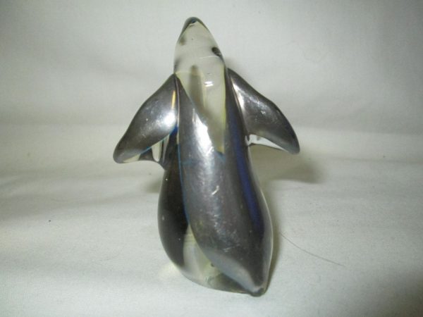 Antique Miniature Seal Paperweight Figurine Clear Glass with Silver Overlay Wings Stomach, head and back