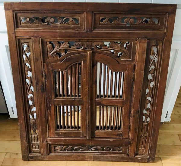Antique Mirror Large Bank Front Double Door hand carved Ornate Jedediah Grogol Craftsman bathroom entryway family room