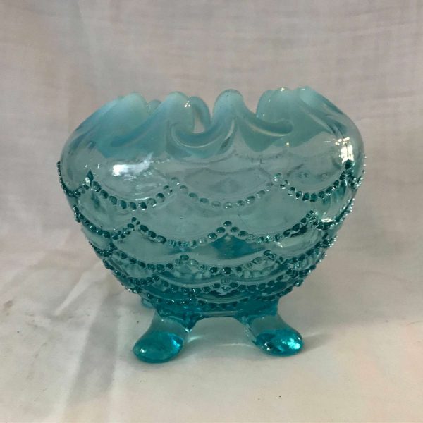 Antique northwood Opalescent Beaded Drape Rose bowl Aqua blue Footed RARE collectible 1912 RARE drape pattern