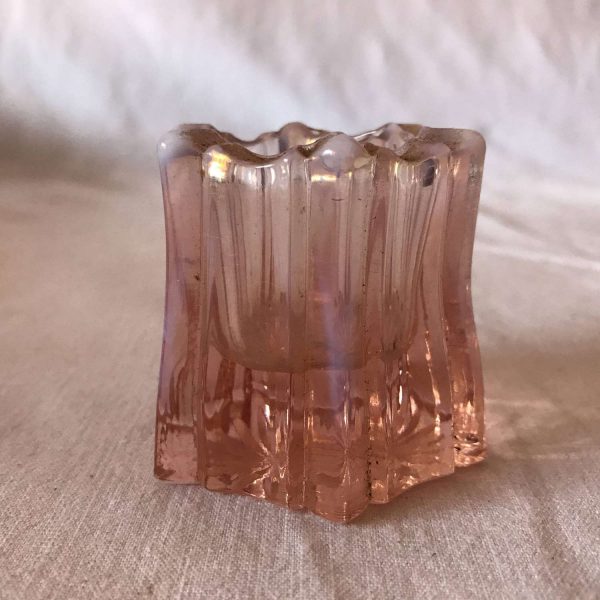 Antique opalescent peach toothpick holder heavy glass beautiful design farmhouse collectible table top antique home decor