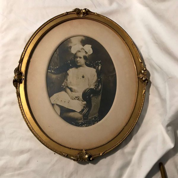 Antique Picture Wall Decor Wood & Plaster Ornate Frame Girl Photo Farmhouse Collectible Display Ivory Matted Victorian Picture