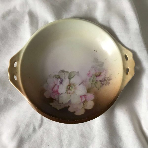 Antique Pin trinket soap dining serving double handle small low bowl hand painted Germany Silesia fine bone china collectible display