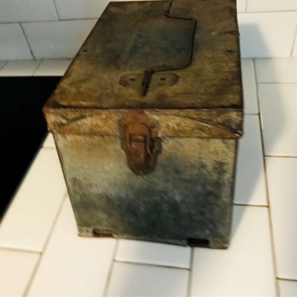 Antique Postal Worker Field Box Travel Metal Fold out desk 1923 latch front handle top post office display farmhouse collectible storage