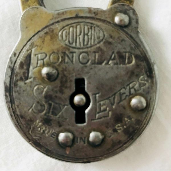 Antique Railroad Lock Brass No Key Iron Clad Corbin Six Levers USA Collectible display transportation farmhouse man cave